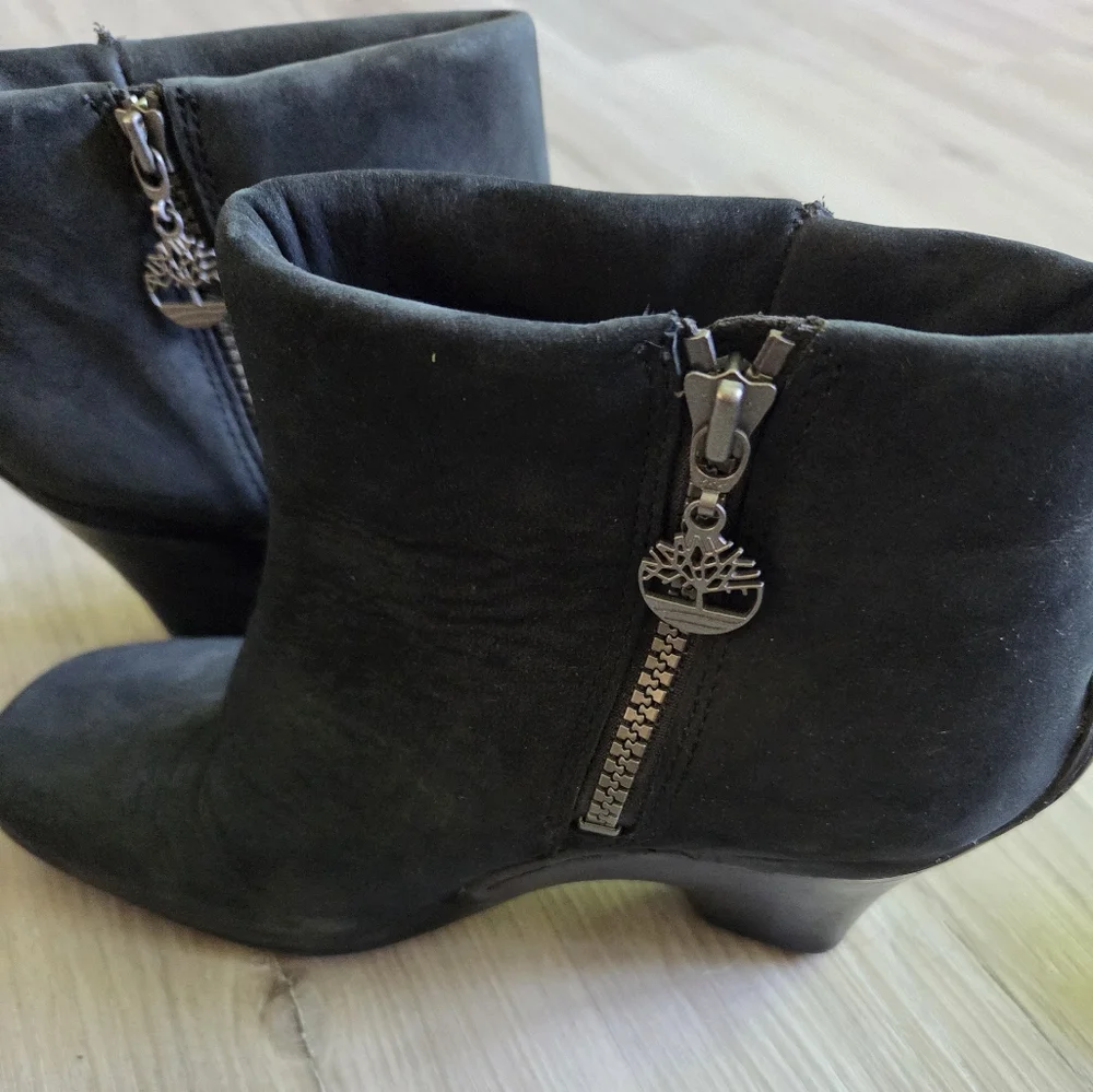 Timberland Baychester Black Leather‎ Suede Ankle Boots Womens 8 Heeled Booties